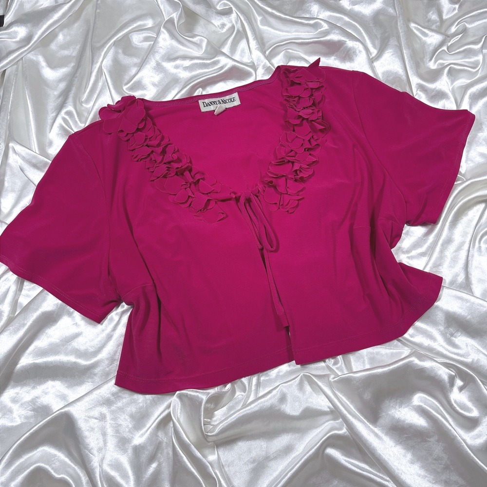 Vintage Shrug Pink Excellent Danny & Nicole Ruffle Tie Front Cropped Cardigan